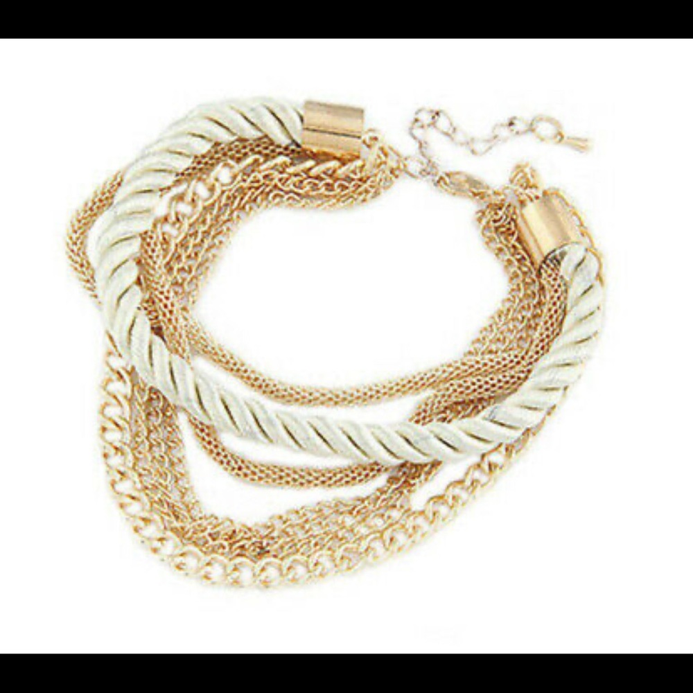 Lovely Layered Gold Chains White Rope Bracelet
